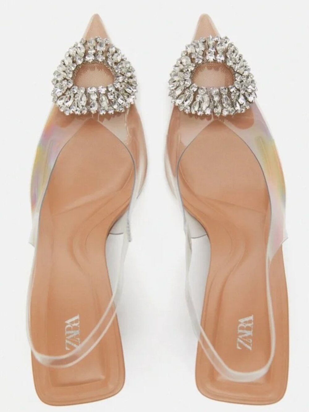 Zara Embellished Vinyl Heels Clear Nude Sz 7.5 NWT - Picture 5 of 11